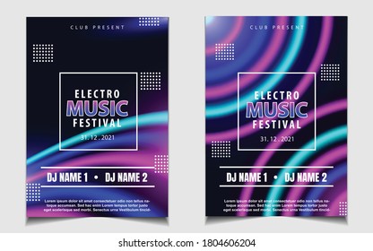 Électros de soirée, soirée de danse et motif de couverture de musique, arrière-plan modèle avec élégante couleur néon de style. Image vectorielle de style clair et coloré pour la discothèque de concert, la fête du club, l'invitation pour le prospectus, l'affiche du festival