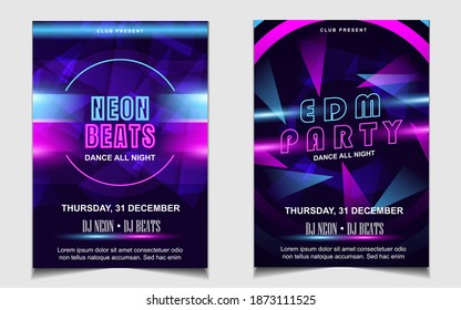 Night dance party electro music poster layout design template background with dynamic gradient style. Colorful style vector for concert disco, club party, event flyer invitation, cover festival 