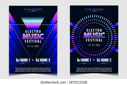 Night dance party electro music poster layout design template background with dynamic gradient style. Colorful style vector for concert disco, club party, event flyer invitation, cover festival 