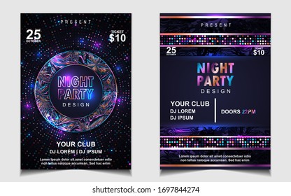 Night dance party music layout design template background with elegant style blue wavy. Colorful electro style vector for concert disco, club party, event flyer invitation, cover festival poster