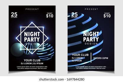 Night dance party music layout design template background with elegant style blue wavy. Colorful electro style vector for concert disco, club party, event flyer invitation, cover festival poster