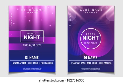 Night dance party music layout design template background with dynamic gradient style. Colorful electro style vector for concert disco, club party, event flyer invitation, cover festival poster