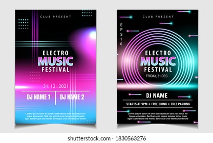 Fondo de diseño de la plantilla de diseño de música de fiesta de baile nocturno con un estilo de gradiente dinámico. Vector de estilo de neón colorido electro para discoteca de concierto, fiesta de club, invitación de volante de evento, afiche de portada del festival