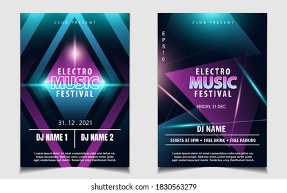 Night dance party music layout design template background with dynamic gradient style. Colorful neon electro style vector for concert disco, club party, event flyer invitation, cover festival poster