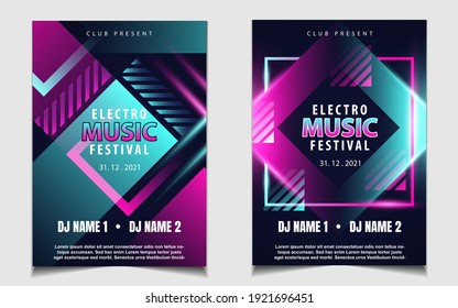 Night dance party music layout cover design template background with colorful dark blue glitters style. Light electro vector for music event concert disco, club invitation, festival poster, flyer