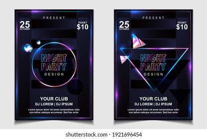 Night Dance Party Music Layout Cover Design Template Background With Colorful Dark Blue Glitters Style. Light Electro Vector For Music Event Concert Disco, Club Invitation, Festival Poster, Flyer