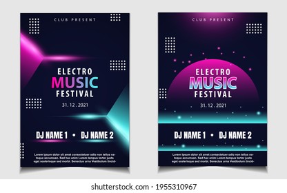 Disposition musicale du groupe de danse de nuit: arrière-plan modèle de création avec un style coloré et bleu foncé brillant. Image vectorielle légère pour l'événement musical disco, invitation au club, affiche du festival, prospectus