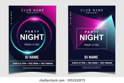 Night dance party music layout cover design template background with colorful dark blue glitters style. Light electro vector for music event concert disco, club invitation, festival poster, flyer