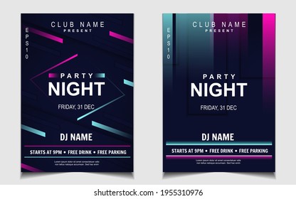 Night dance party music layout cover design template background with colorful dark blue glitters style. Light electro vector for music event concert disco, club invitation, festival poster, flyer