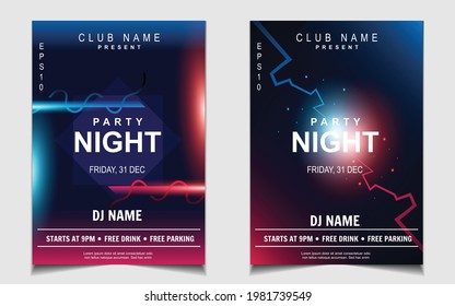 Night dance party music layout cover design template background with colorful dark blue glitters style. Light electro vector for music event concert disco, club invitation, festival poster, flyer