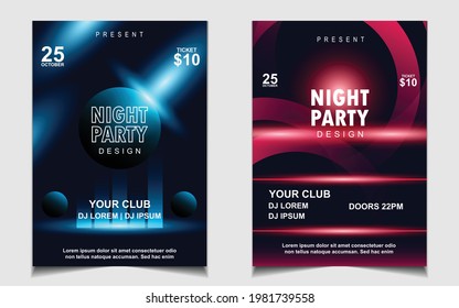 Night dance party music layout cover design template background with colorful dark blue glitters style. Light electro vector for music event concert disco, club invitation, festival poster, flyer