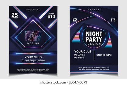 Night dance party music layout cover design template background with colorful dark blue glitters style. Light electro vector for music event concert disco, club invitation, festival poster, flyer