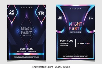 Night dance party music layout cover design template background with colorful dark blue glitters style. Light electro vector for music event concert disco, club invitation, festival poster, flyer