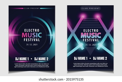 Night dance party music layout cover design template background with colorful dark blue glitters style. Light electro vector for music event concert disco, club invitation, festival poster, flyer