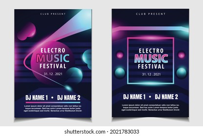 Night dance party music layout cover design template background with colorful dark blue glitters style. Light electro vector for music event concert disco, club invitation, festival poster, flyer