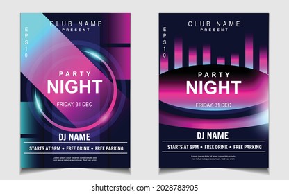 Night dance party music layout cover design template background with colorful dark blue glitters style. Light electro vector for music event concert disco, club invitation, festival poster, flyer