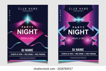 Night dance party music layout cover design template background with colorful dark blue glitters style. Light electro vector for music event concert disco, club invitation, festival poster, flyer