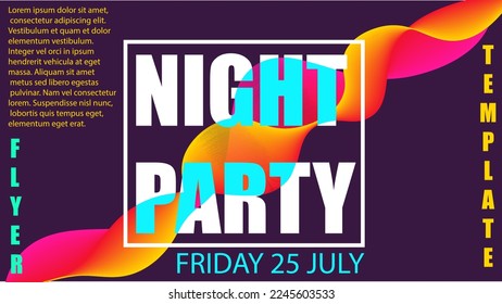 Diseño de la cubierta de diseño de la presentación de la música de la fiesta de baile nocturno con un colorido estilo de brillo azul oscuro. Vector de electro ligero para la discoteca de conciertos de eventos musicales, invitación al club, afiche del festival, volante
