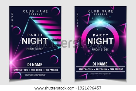 Night dance party music layout cover design template background with colorful dark blue glitters style. Light electro vector for music event concert disco, club invitation, festival poster, flyer