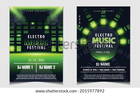 Night dance party music layout cover design template background with lighting green neon style. Light electro vector for music event concert disco, club invitation, festival poster, flyer