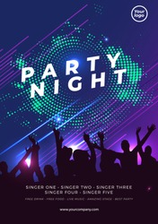 Night Dance Party Music Night Poster Template. Electro Style Concert Disco Club Party Event Flyer Invitation. - Vector
