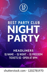 Night dance party music night poster template. Electro style concert disco club party event flyer invitation