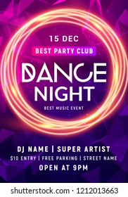 Night dance party music night poster template. Electro style concert disco club party event flyer invitation.