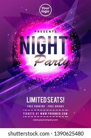 Night dance party music night poster template. Electro style concert disco club party event flyer invitation. - Vector