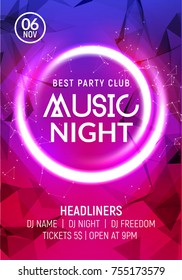 Night Dance Party Music Night Poster Template. Electro Style Concert Disco Club Party Event Flyer Invitation.