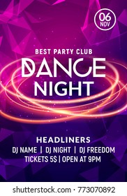 Night dance party music night poster template. Electro style concert disco club party event flyer invitation.