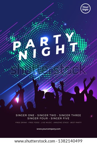 Night dance party music night poster template. Electro style concert disco club party event flyer invitation. - Vector 商業照片 © 