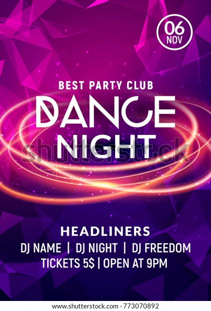 Night dance
party music night poster template. Electro style concert disco club
party event flyer
invitation.