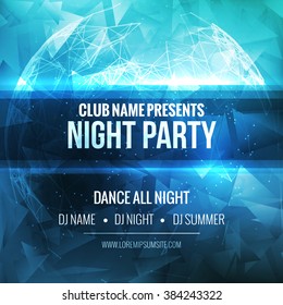 Night Dance Party Poster Background Template. Vector club music flyer mockup.