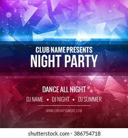 Night Dance Party Poster Background Template. Festival Vector mockup. DJ poster design. DJ background