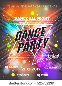 Night Dance Party Poster Background Template. Festival Vector mockup. DJ poster design. DJ background. Vector illustration.