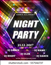 Night Dance Party Poster Background Template. Festival Vector mockup. DJ poster design. DJ background. Vector illustration.