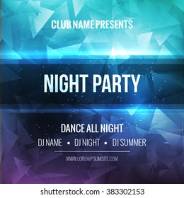 Night Dance Party Poster concert Background Template. Vector DJ Club music poster flyer