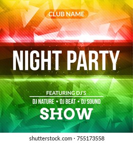 Night Dance Party Poster concert Background Template. Vector DJ Club music poster flyer