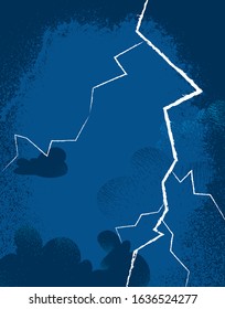 Night dark blue cloudy sky with lightning background - Vector
