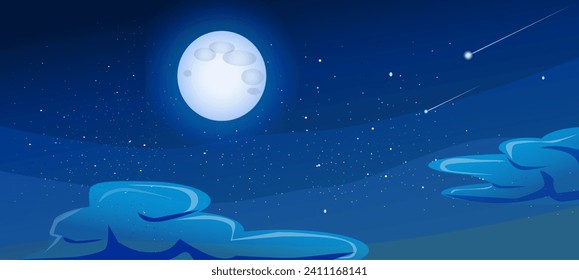 night dark blue sky colour with star,moon and cloud, night illustration