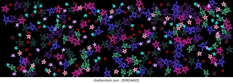 Night Dark Naive Green Violet Colorful Pastel Purple Sky Wallpaper. Kids Vibrant Bordo Lavender Bright Childish Chaotic Handdrawn Stars. Vivid Stars Mint Multicolor Red Black Pink Background.