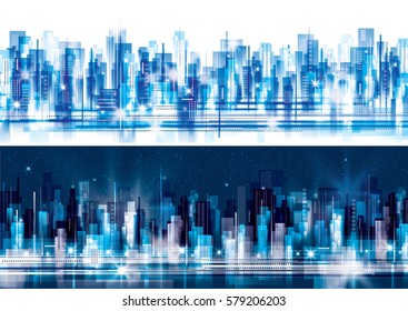 Night and day city skyline, vector illustration