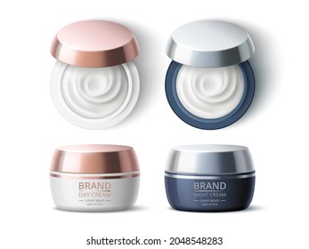 Night And Day Cream Jar Design. Realistic Isolated