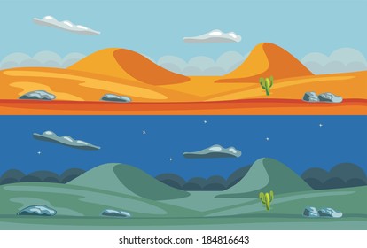 Night and day desert landscape
