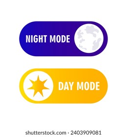 Night and day mode icons. Flat, color, day and night mode buttons, day and night mode sliders. Vector icons