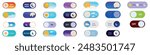 Night day mode icons set. Collection of on off switcher buttons showing dark mode and light mode for website and mobile app