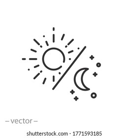 Nacht mit Tagungssymbol, Mond und Sonne, Solstiz, dünnes Websymbol auf weißem Hintergrund - bearbeitbarer Strich, Vektorgrafik EPS10