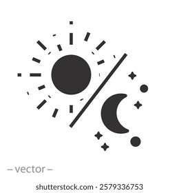 night with day time icon, moon and sun, solstice, flat vector illustration