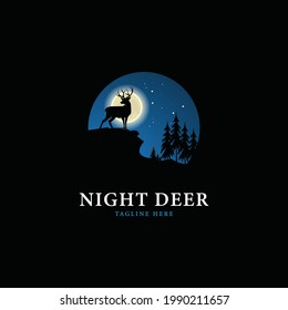 Night deer logo design template, vector illustration