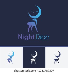 Night Deer Logo and Icon Vector Illustration, Deer Sign and Symbol For Company or Corporate Flat Design with Four Different Style and Color